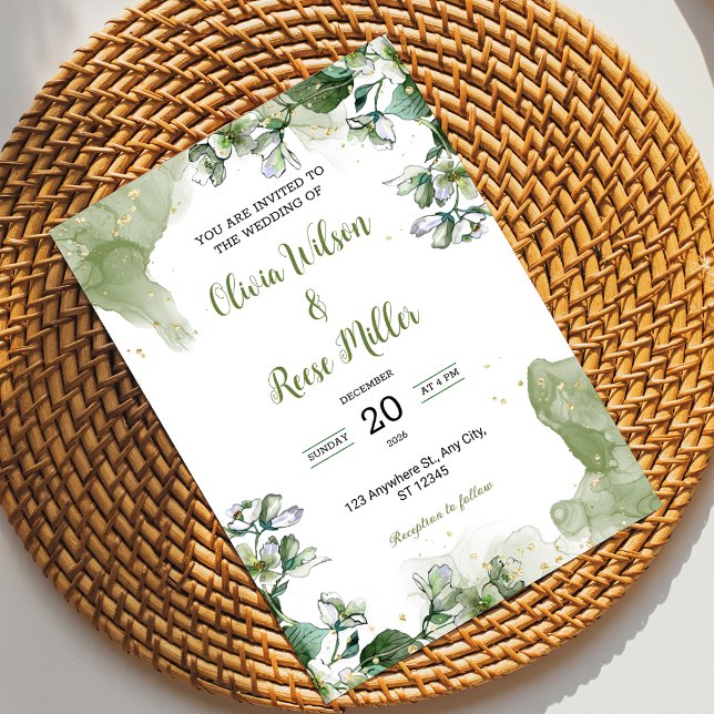 Green and Gold Floral Luxury Wedding Invitation (Creator Uploaded)