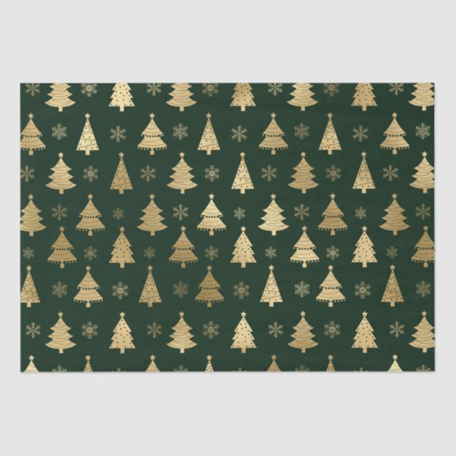 Green and Gold Foil Christmas Trees Tissue Paper (Front)