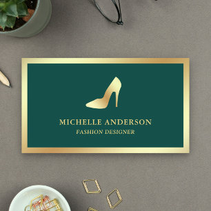 Green and Gold Foil High Heels Stilettos Business Card