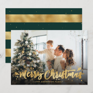 Green and Gold Foil Merry Christmas Photo Cards