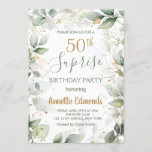 Green and gold foliage 50th Birthday Party Invitation<br><div class="desc">Elegant 50th Birthday Party Invitation bordered with greenish and golden leaves in watercolor style.</div>