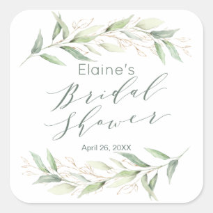 Green and gold foliage Bridal Shower  Square Sticker