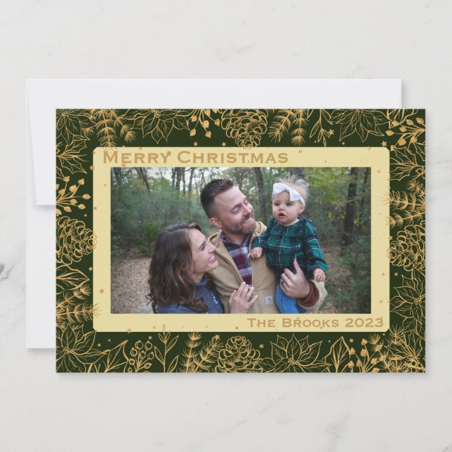 Green and Gold Foliage Christmas Card (Front)