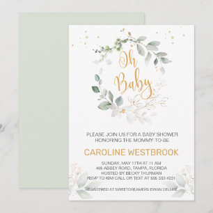 Green and gold foliage Oh Baby Shower Invitation