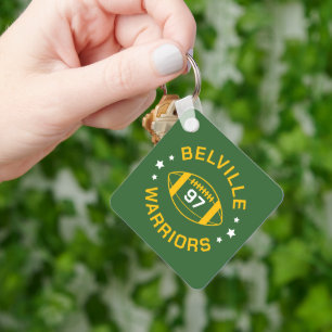 Green and Gold Football Jersey Number Photo Keychain