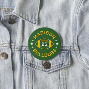 Green and Gold Football Player Jersey Number 3 Inch Round Button
