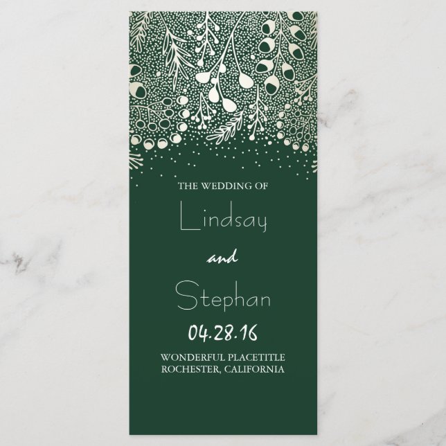 Green and gold Garden Florals Wedding Programs (Front)
