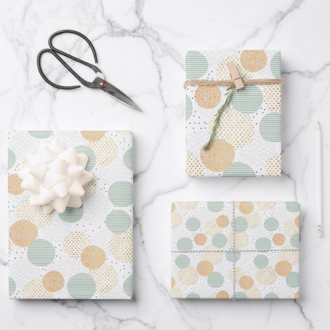 Green and Gold Geometric Christmas Wrapping Paper Sheet (Front)