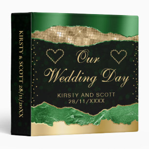 Green and Gold Glam Tears Wedding Photo Album Binder