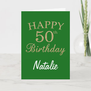 Green and Gold Glitter 50th Birthday Card