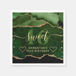 Green and Gold Glitter Agate Marble Sweet 16 Napkin