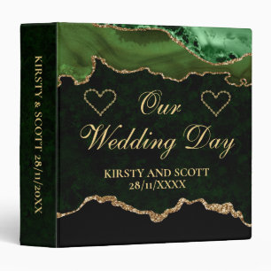 Green and Gold Glitter Agate Wedding Photo Album Binder