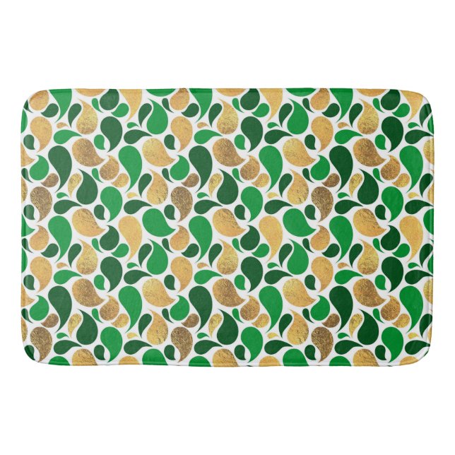 Green and Gold Glitter Festive Pattern Fusion Bath Mat (Front)