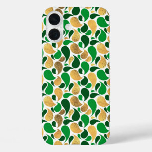 Green and Gold Glitter Festive Pattern Fusion iPhone 16 Plus Case