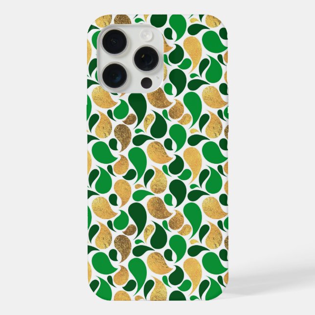 Green and Gold Glitter Festive Pattern Fusion iPhone Case (Back)