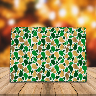 Green and Gold Glitter Festive Pattern Fusion Large Gift Bag