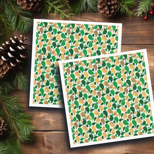 Green and Gold Glitter Festive Pattern Fusion Napkin (Creator Uploaded)