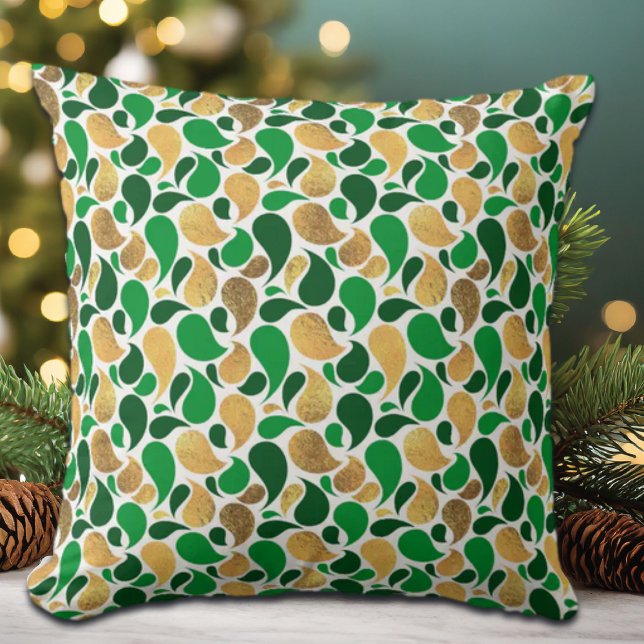 Green and Gold Glitter Festive Pattern Fusion Throw Pillow (Creator Uploaded)