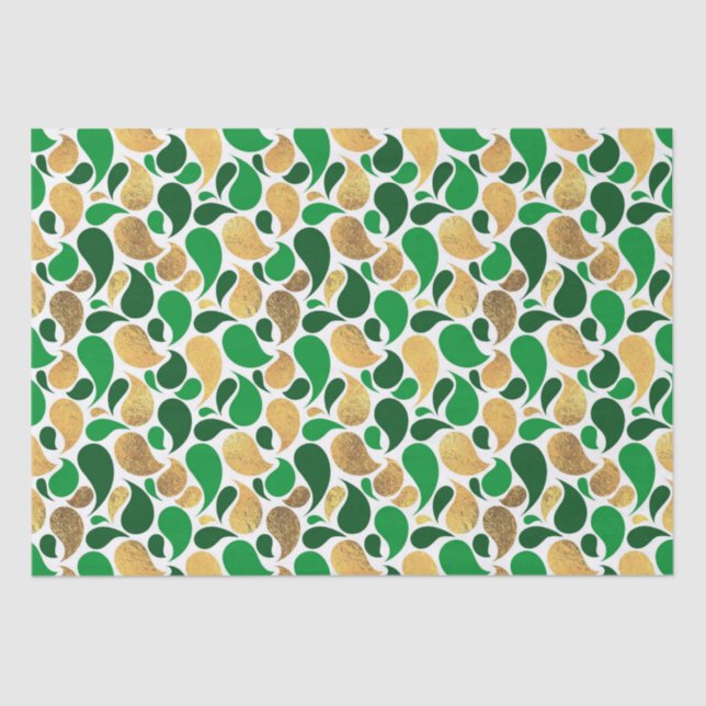 Green and Gold Glitter Festive Pattern Fusion Tissue Paper (Front)