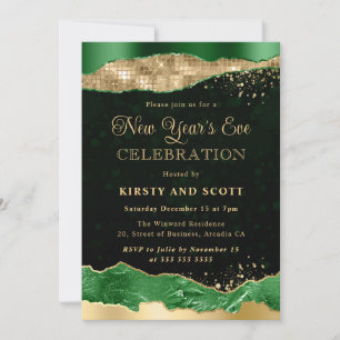 Green and Gold Glitter Glam Tears New Year's Eve Invitation
