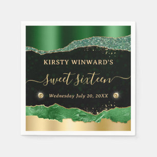Green and Gold Glitter Glam Tears Sweet 16 Napkin