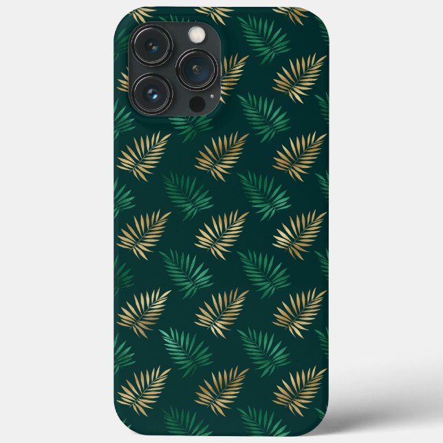 Green and Gold Glitter on Tropical Leaves  Case-Mate iPhone Case (Back)