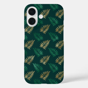 Green and Gold Glitter on Tropical Leaves  iPhone 16 Case