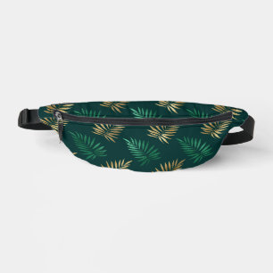 Green and Gold Glitter on Tropical Leaves Fanny Pack