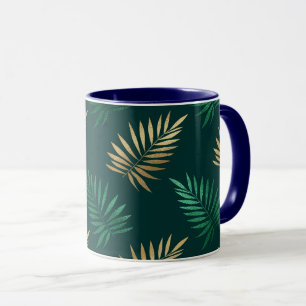 Green and Gold Glitter on Tropical Leaves Mug