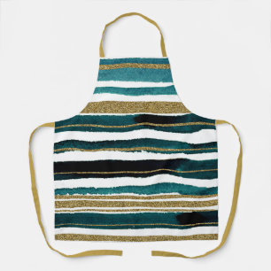 Green and gold glitter stripes  apron