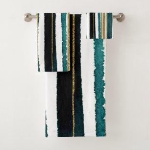 Green and gold glitter stripes bath towel set