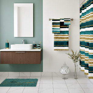 Green and gold glitter stripes bath towel set