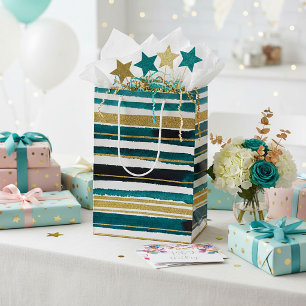 Green and gold glitter stripes Gift Bag