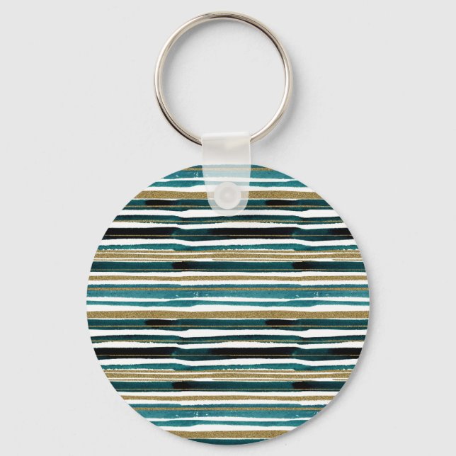 Green and gold glitter stripes  keychain (Front)