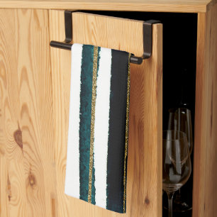 Green and gold glitter stripes kitchen towel