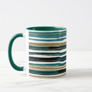 Green and gold glitter stripes mug