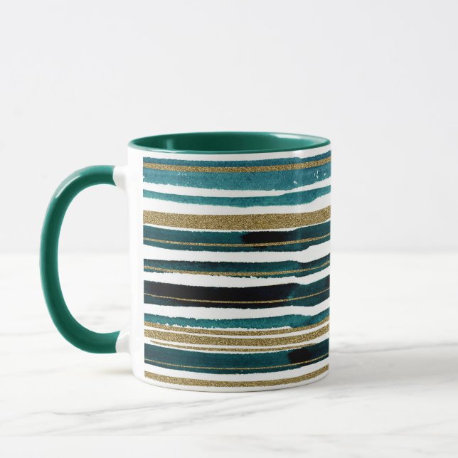 Green and gold glitter stripes mug (Left)