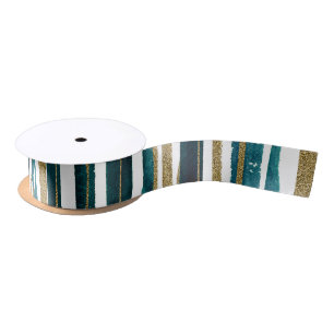 Green and gold glitter stripes  satin ribbon
