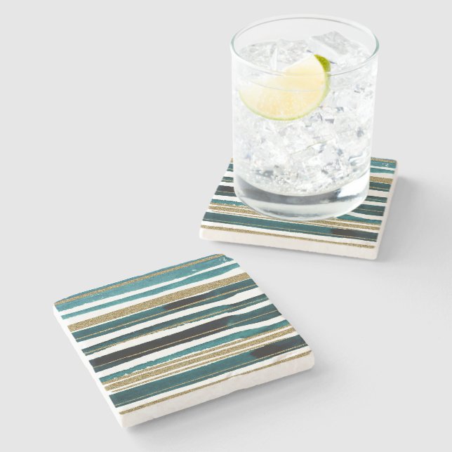 Green and gold glitter stripes  stone coaster (Side)