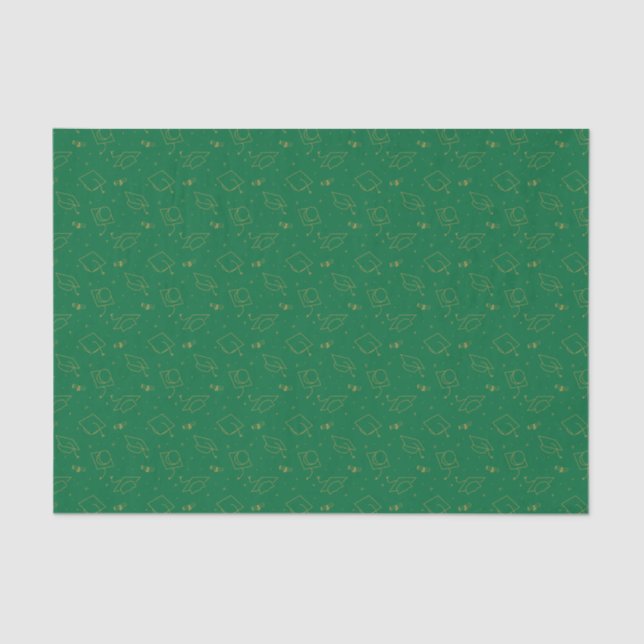 Green and Gold Graduation Cap Toss Tissue Paper (Front)