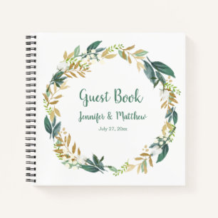 Green and Gold Greenery Wreath Guest Book