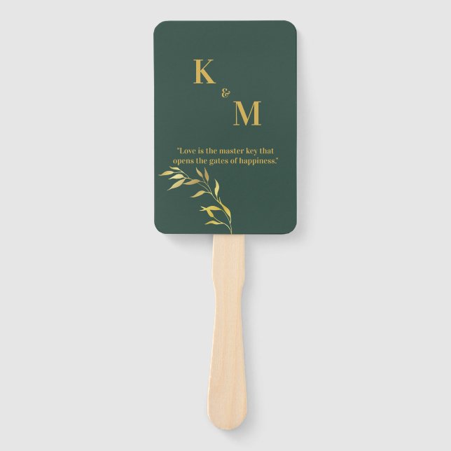  Green and Gold Hand Fan for Weddings and Events (Front)