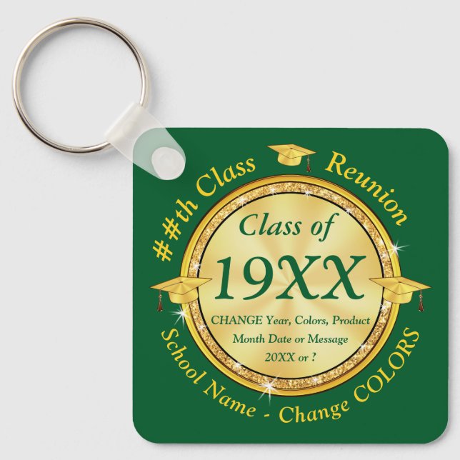 Green and Gold, High School Reunion Favours Ideas, Keychain (Front)