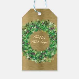 Green and Gold Holiday Wreath Gift Tags