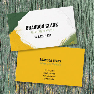 Green and Gold Layered Brush Sweeps Painting Business Card