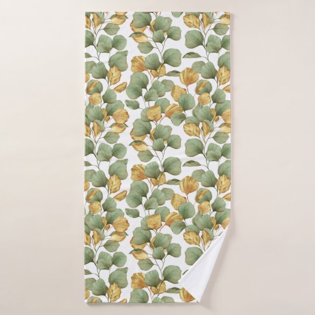 Green and gold leaves.  Pattern Bath Towel (Bath Towel)