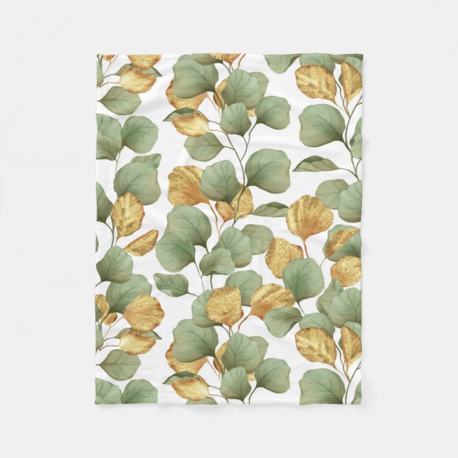 Green and gold leaves.  Pattern Fleece Blanket (Front)