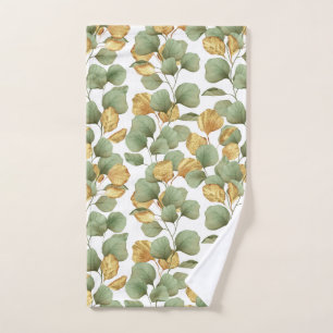 Green and gold leaves. Pattern Hand Towel