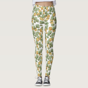 Green and gold leaves.  Pattern Leggings