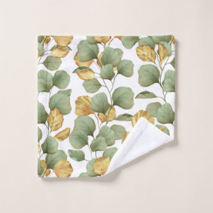 Green and gold leaves. Pattern Wash Cloth